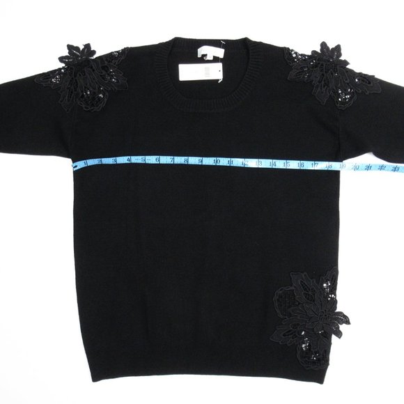 Anthropologie Eri + Ali Doris Laced Floral Pullover Sweater Top Black M - Picture 3 of 7
